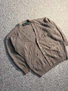 Vintage Hunting Horn Classics Brown Cotton Cable Knit Cardigan Sweater Size M